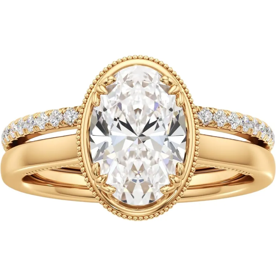 1-5 CT Oval Moissanite Halo Pave Bridal Ring Set for Women