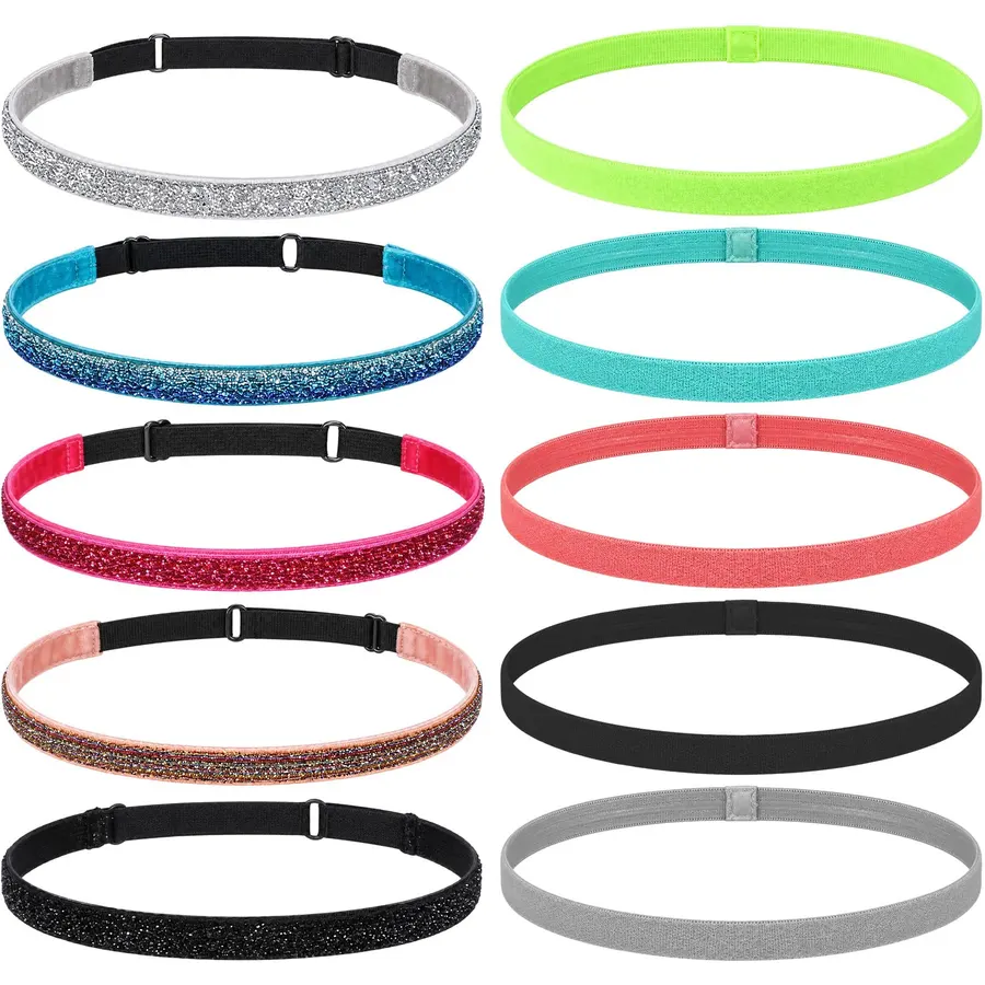 10 Pcs Thin Elastic Headbands, Non Slip Sport Adjustable Headbands