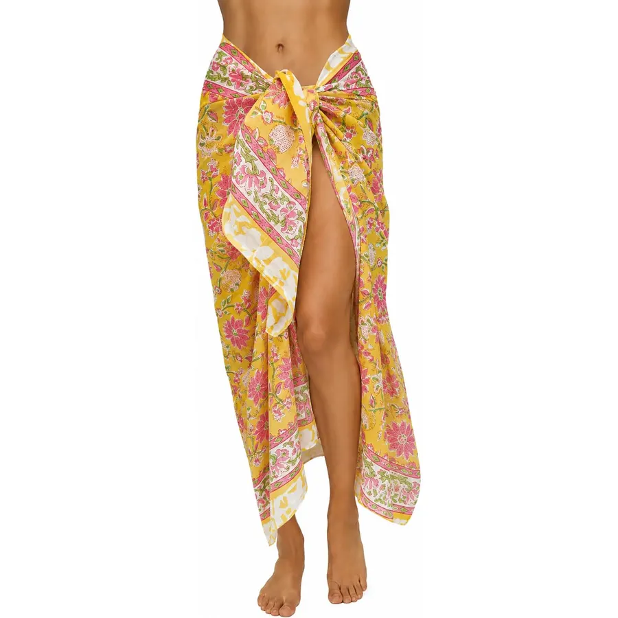 100% Cotton Hand Block Print Pareo Sarong Swimsuit Wrap Skirt Cover Up Long Women’s Apparel Fabric Beach Bikni (73" x 44")