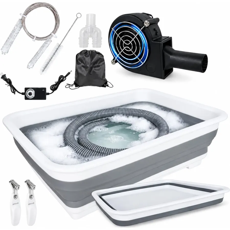 11 Pack CPAP Cleaning Kit with 10 Adjustable Speeds Rapid Hose Dryer & 2 in Collapsible Basin - CPAP Supplies Kit with 7ft Cleaning Brush, Mask & Detail Brushes, 360° Swivel Hanger & Storage Bag