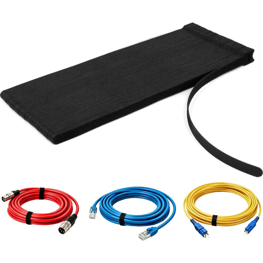 12 Inch Black Cable Ties 100 PCS Reusable Fastening Cable Straps Adjustable Hook & Loop Organizer Straps Cords Management for Home, Office and Data Centers