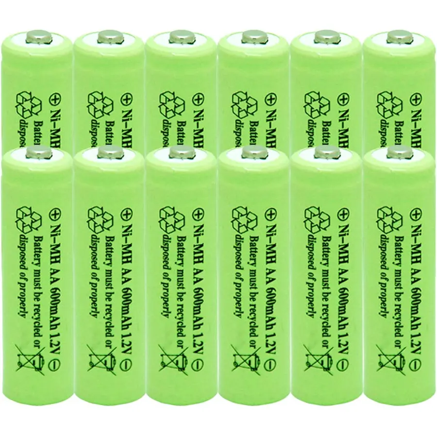【12 Pack】 1.2v AA Nimh 600mAh Rechargeable Battery for Outdoor Solar Lights Garden Lamp
