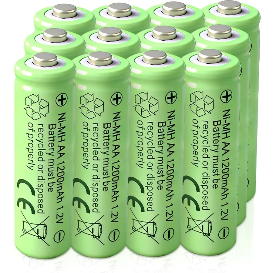 【12 Pack】 Rechargeable AA Batteries 1.2V Ni-MH 1200mAh Double A Battery for Outdoor Garden Solar Lights.