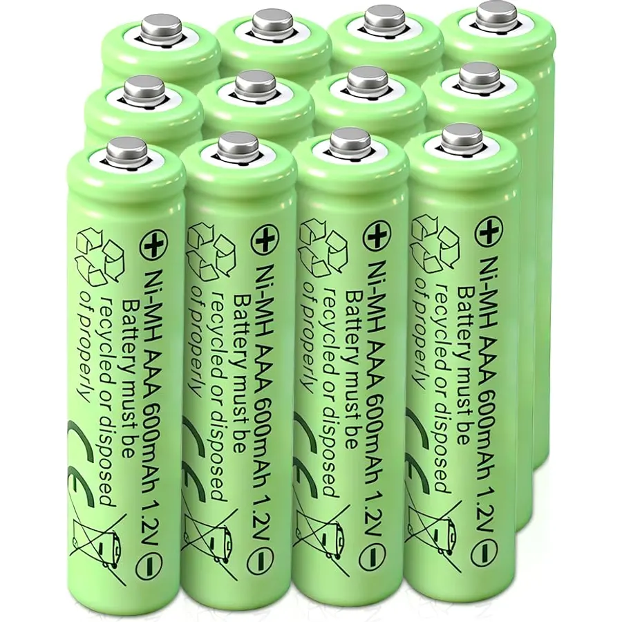 【12pcs】 Rechargeable AAA Batteries - 600mAh 1.2V NiMH High Capacity Batteries - Ideal for Solar Lights & Home Devices, Recharge up to 1000x Times,AAA Battery Size: 10.5×44.5mm