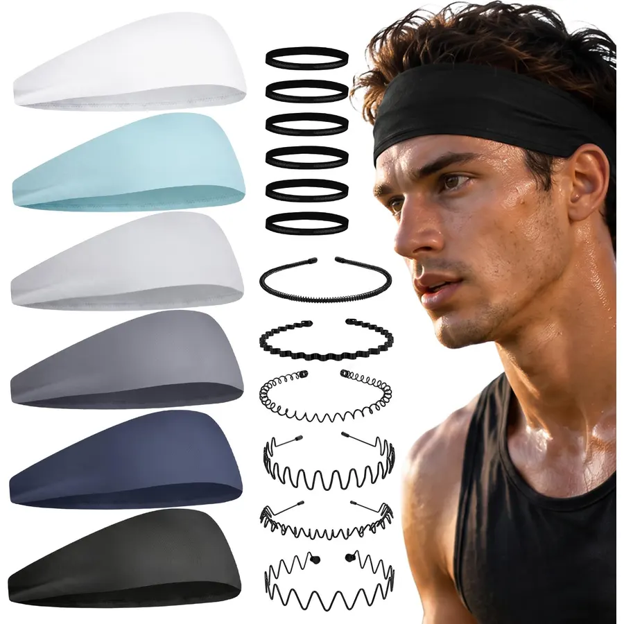 18 PCS Sports Headbands for Men Women, Sweat Wicking Workout Sweatbands