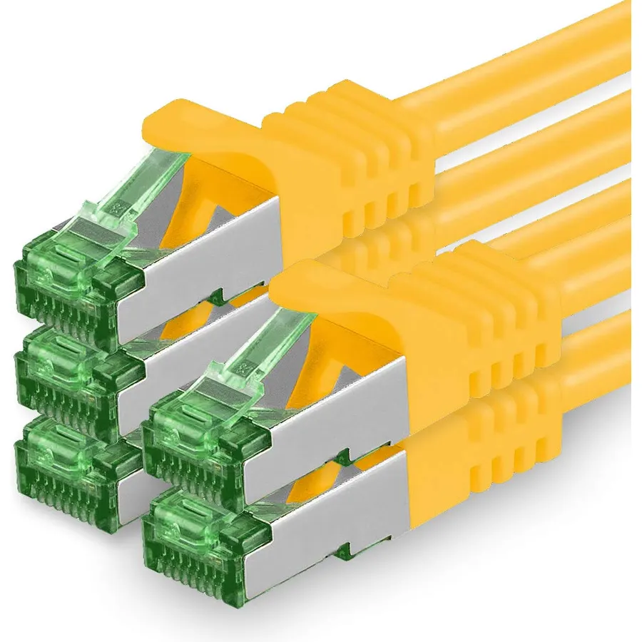 1aTTack.de Cat.7 ethernet Cable 1,5m - Yellow - 5 Pieces - Cat7 LAN Network 10GBASE-T - 10000 Mbps (Sftp Pimf) Double Shielded patchcable RJ45 Plug Cat.6a
