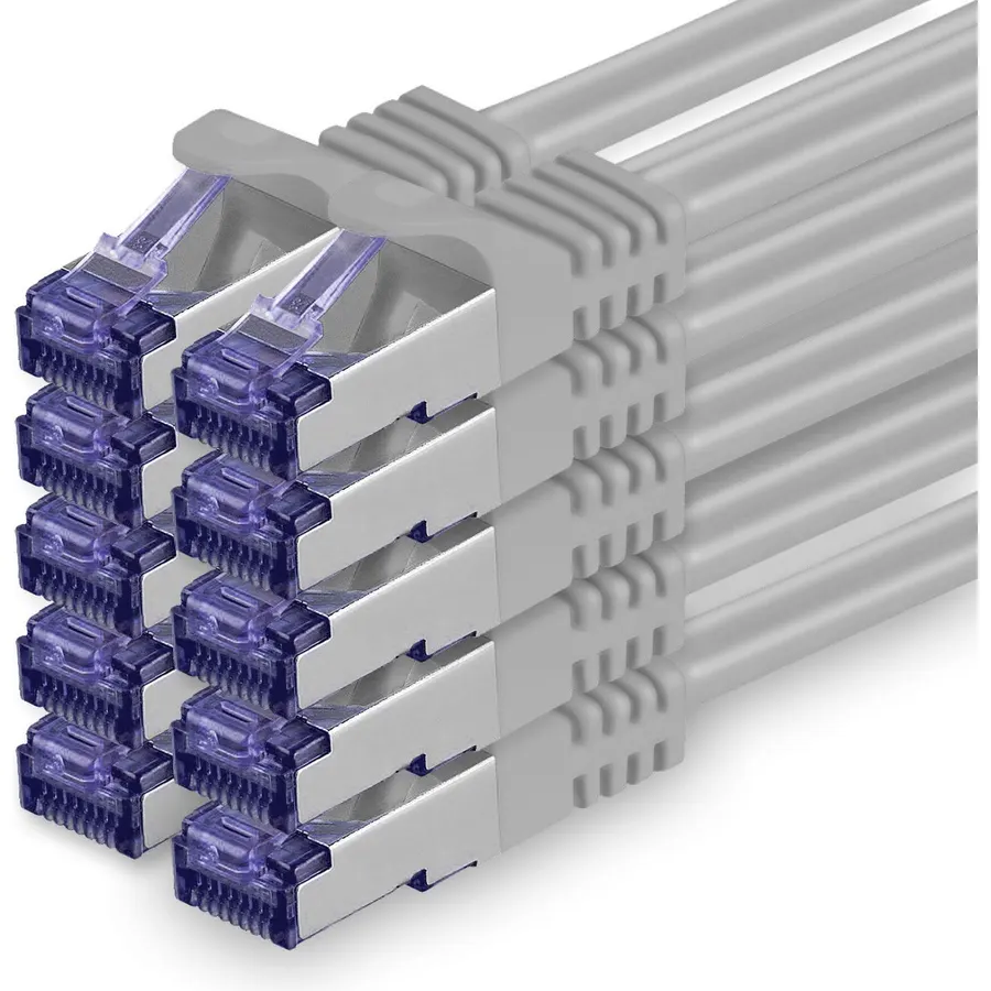 1aTTack.de Cat.7 LAN ethernet Cable 1m - Grey - Cat7 LAN Network 10GBASE-T - 10000 Mbps (Sftp Pimf) Double Shielded patchcable RJ45 Plug Cat.6a