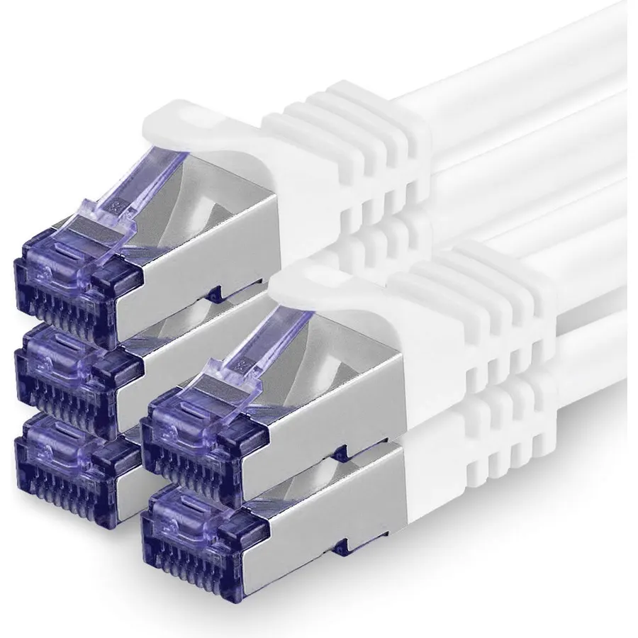 1aTTack.de Cat.7 LAN ethernet Cable 5m - White - Cat7 LAN Network 10GBASE-T - 10000 Mbps (Sftp Pimf) Double Shielded patchcable RJ45 Plug Cat.6a
