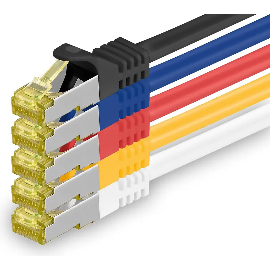 1aTTack.de Cat.7 Patch Cable Set S/FTP (PiMF) Ethernet LAN Network Cables 10 Gigabit/s High Speed 600 MHz with Locking Protection Halogen-Free (LSZH) 5 Couleurs 03-5 Pieces 10m