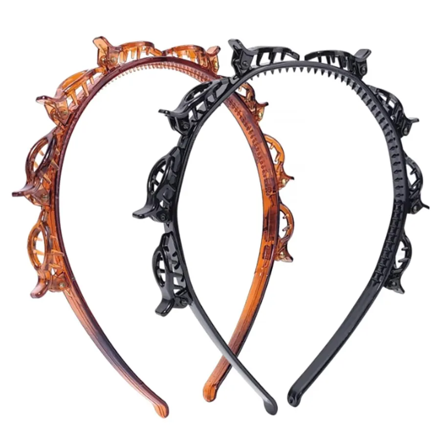 2 Pack Double Layer Headband with Clips, DIY Bangs Braiding Tool
