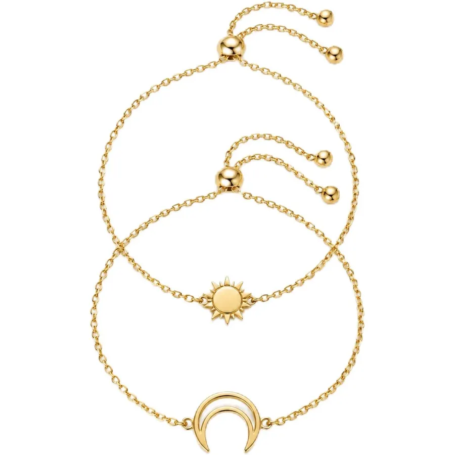 2PS Sun and Moon Matching Bracelets for Women Gold Friendship Jewelry Gifts