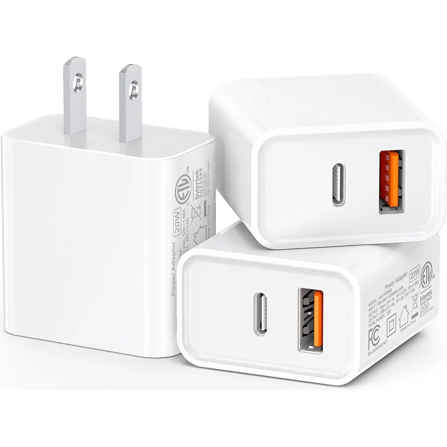 [3 Pack] 20W USB C Charger Block Fast Type C Dual Ports Power Adapter