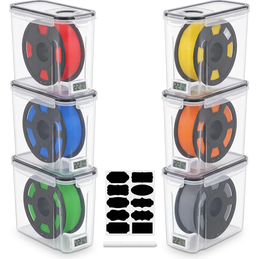 3D Printer Filament Storage Box, 6 Pack with Hygrometer & Desiccant