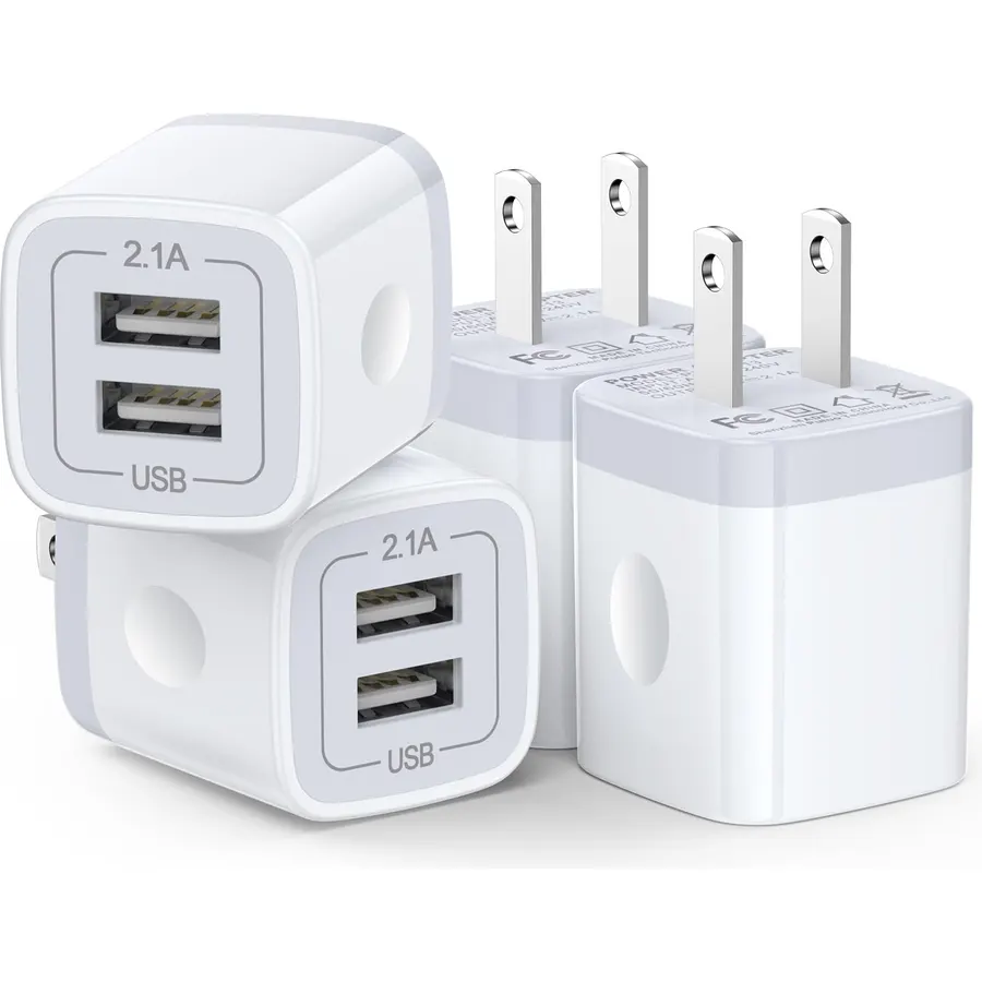 [4-Pack] Double USB Wall Charger, 5V 2.1A Dual USB-A Charging Block Cube
