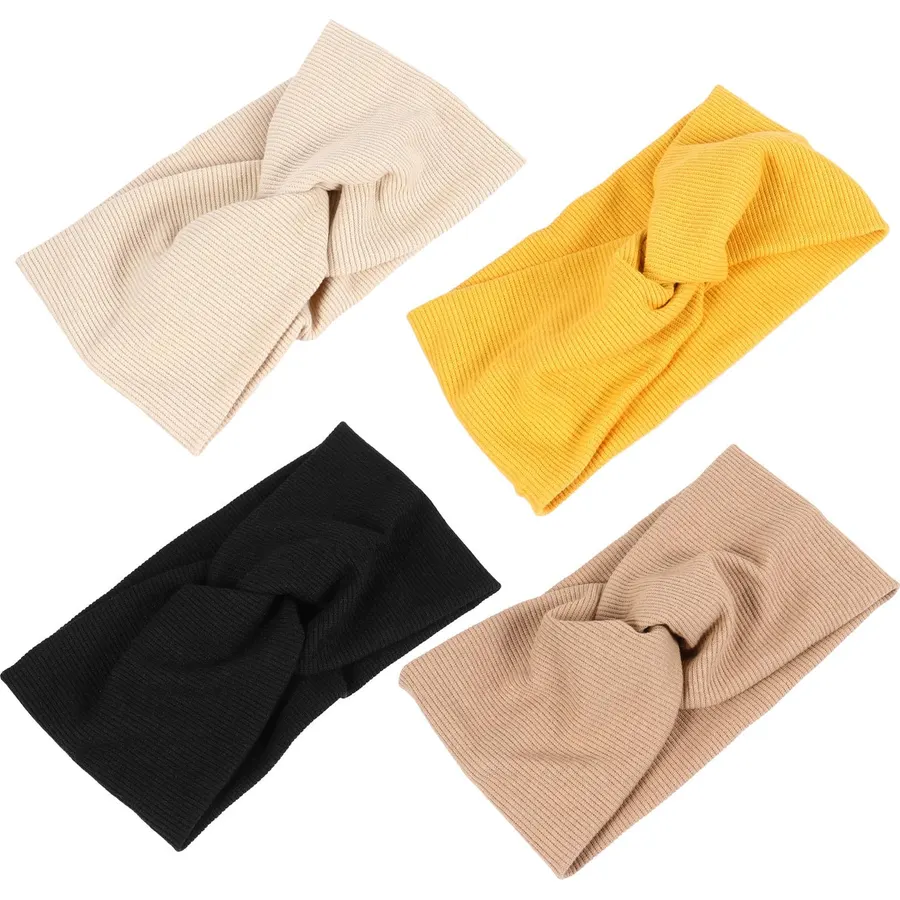 4pcs Wide Brim Cross Headband Elastic Fabric Sports Hair Band