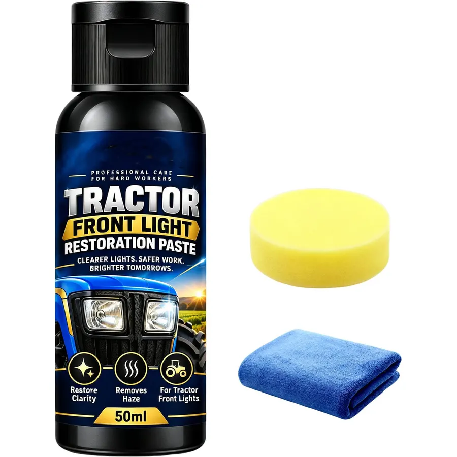 Agricultural Tractor and Vehicle Headlight Restoration Cream, Farm Equipment Headlight Polish Kit with Sponge, Tractor Front Light Restoration Paste for Yellowing Haze Removal, Easy to Use (1pc)