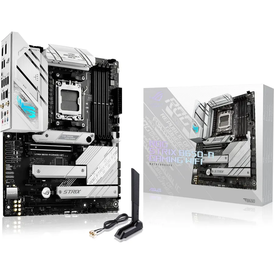 ASUS ROG Strix B650-A Gaming WiFi AMD B650 AM5 Ryzen™ Desktop 9000 8000 & 7000 ATX motherboard, 12 + 2 power stages, DDR5, 3x M.2 slot, PCIe® 4.0, 2.5G LAN, WiFi 6E, USB 3.2 Gen 2x2 Type-C®, Aura Sync