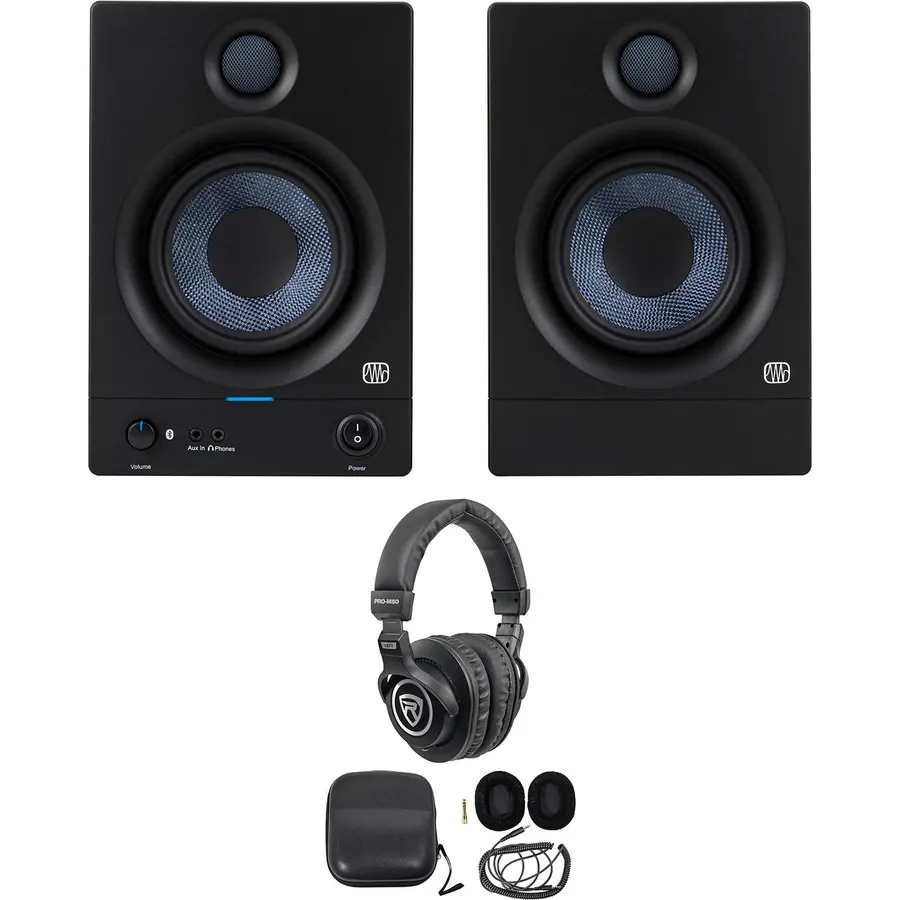 Audiosavings Bundle: (1) Pair Presonus Eris 5BT 2nd Gen Studio Monitors Speakers w/Bluetooth Bundle with (1) Rockville PRO-M50 Studio Headphones w/Detachable Coil Cable,Case+Extra Ear Pad (3 Items)
