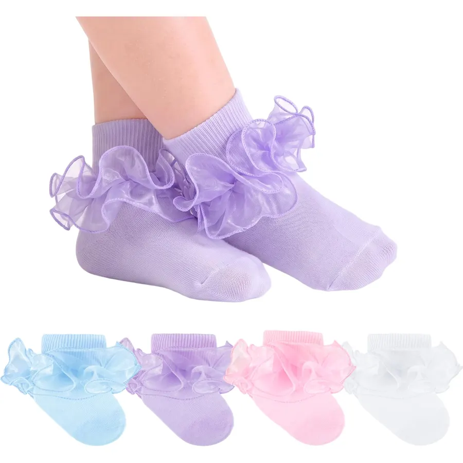 Baby Girls Ruffle Socks Double Layer Lace Turn Cuff Dress Socks