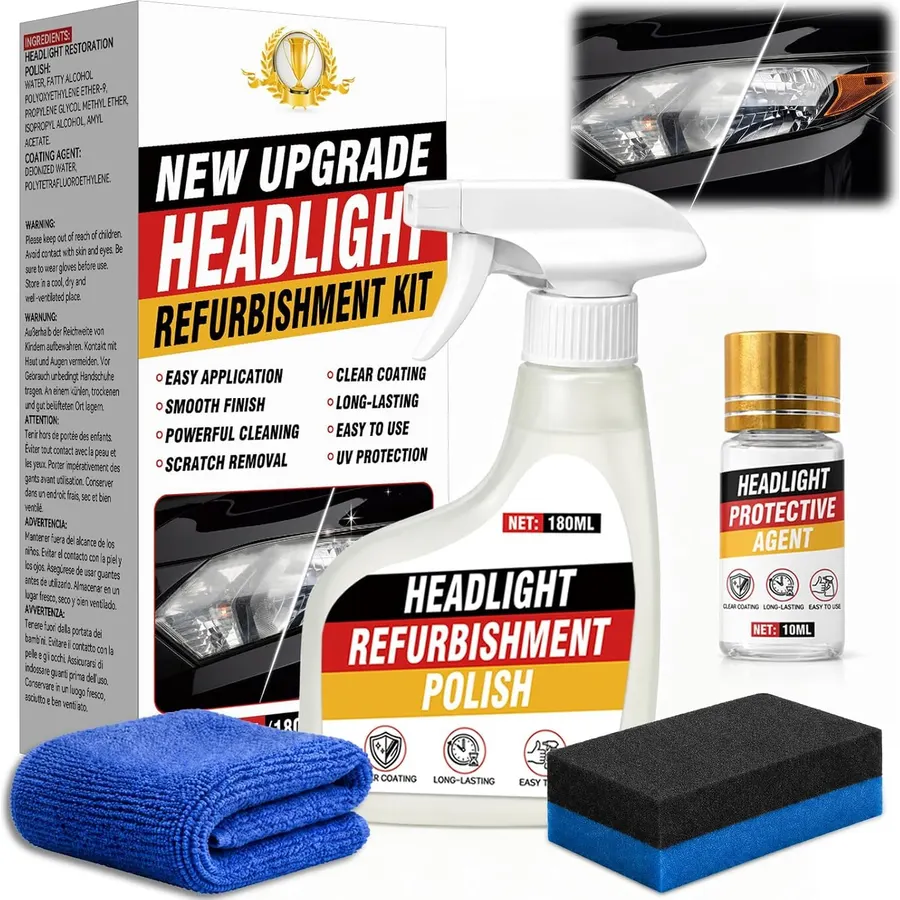 Car Headlight Restoration Kit, Vehicle Headlight Cleaner for Yellowed, Oxidized, Foggy and Cloudy Headlights, Headlight Repair Kit Helps Improve Night Driving Visibility for Cars, Trucks and SUVs