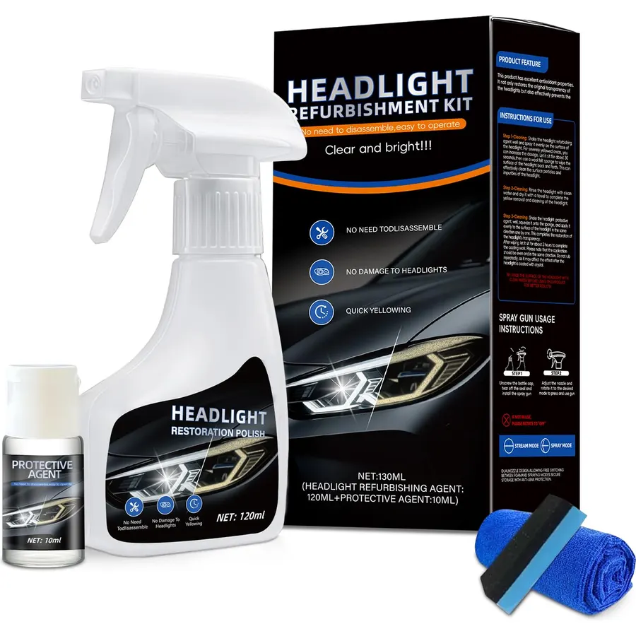 Car Headlight Restoration Polishing Kits,Headlight Restoration Kit,Headlight Cleaner And Restorer Kit,Headlight Cleaner,Multifunctional Car Headlight Polishing for All Vehicle Types (1Set)