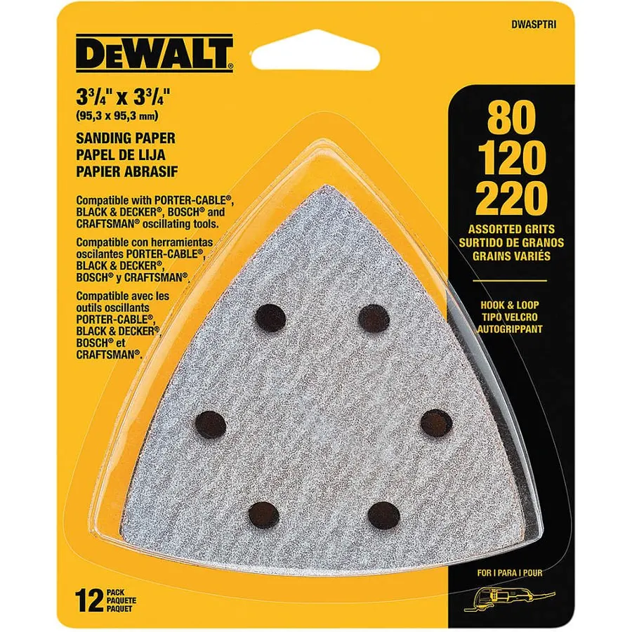 DEWALT Sandpaper Assortment, Hook and Loop Triangle, 12-Pack (DWASPTRI)