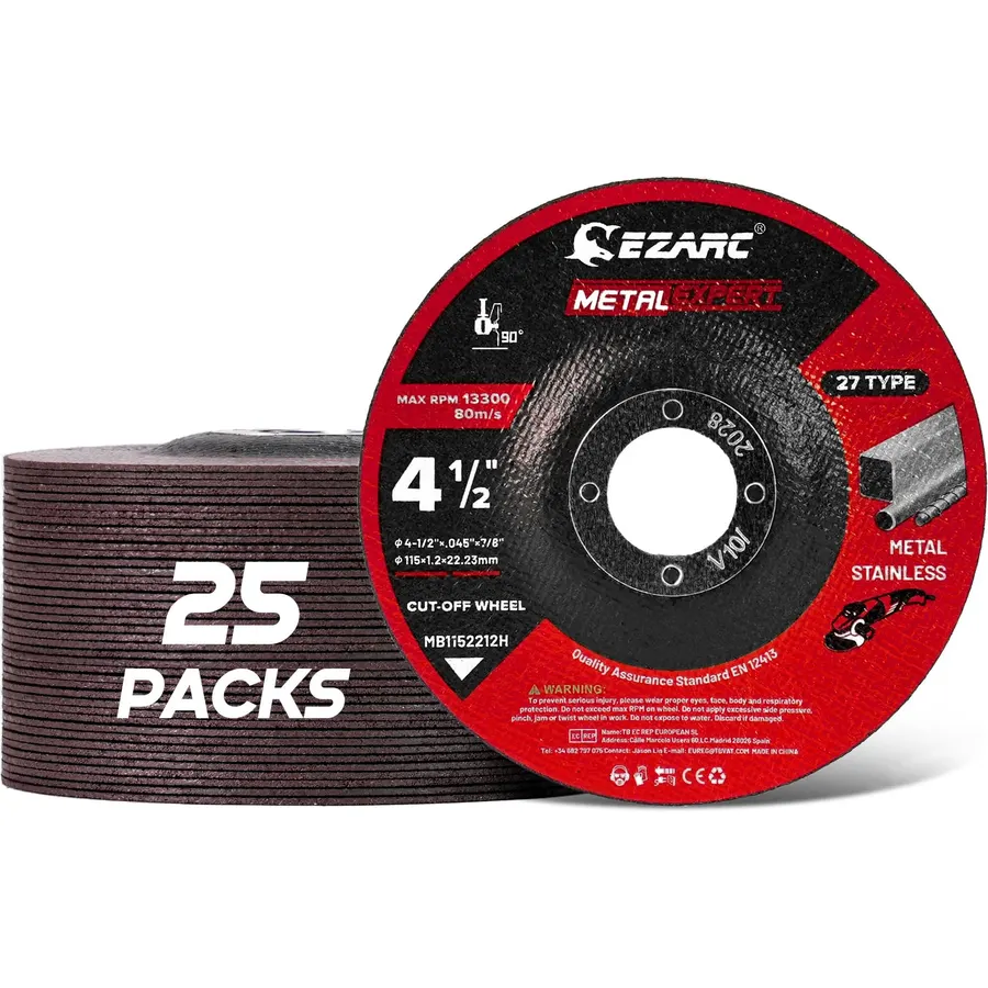EZARC Depressed Center Metal Cut Off Wheels 4.5 x .045 x 7/8", 25Pack