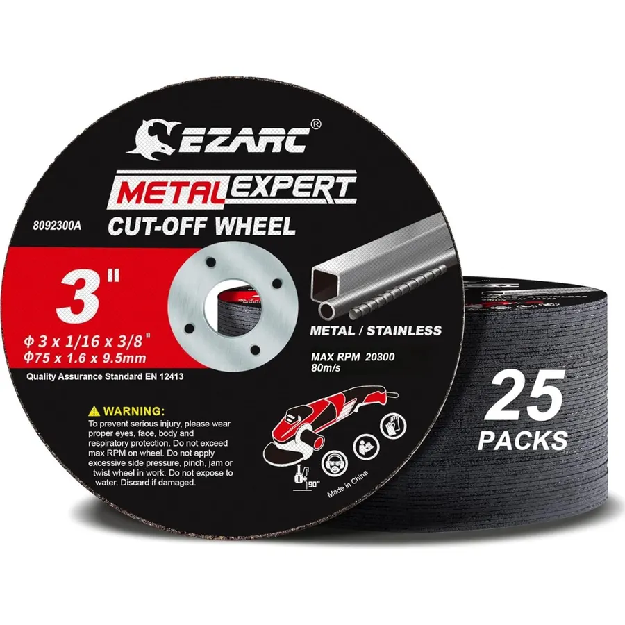 EZARC Metal Cut Off Wheels 3 x 1/16 x 3/8-Inch, 25-Pack