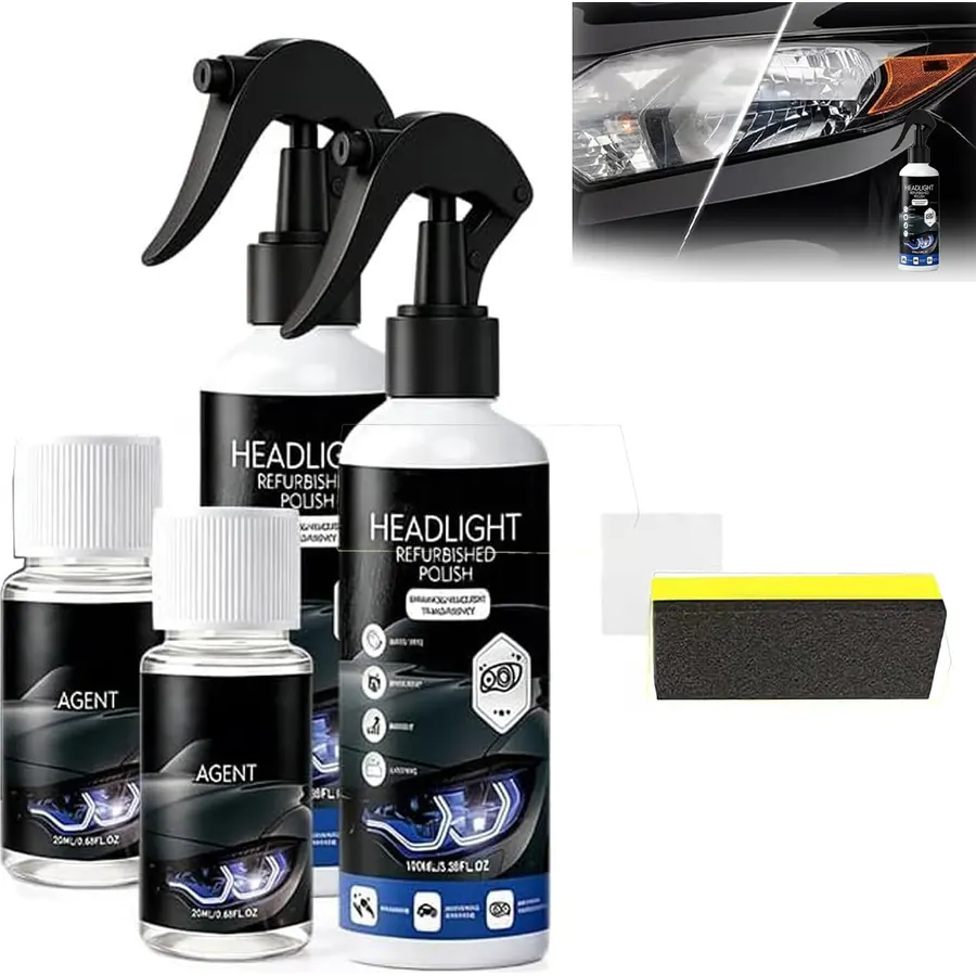 Headlight Restoration Kit, Car Headlight Cleaner for Plastic Lens, DIY Polish (Black-2pc)