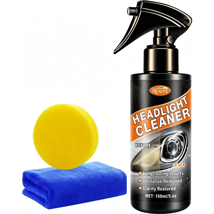 Headlight Restoration Kit & Cleaner, Headlight Cleaner Removes Yellowing, Oxidation & Cloudiness, UV Sealant for Long-Lasting Protection, Restores Clarity for Cars Trucks SUVs, 5oz/150ml
