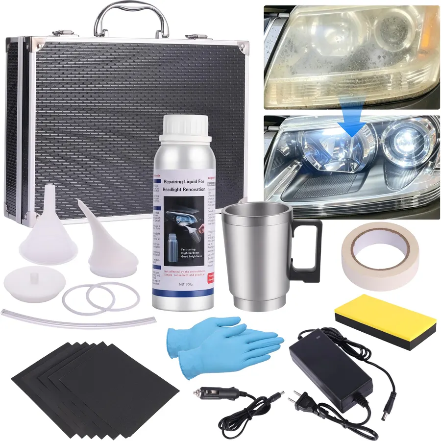 Professional Car Headlight Restoration Kit, Vapor Headlight Repair Set with 300ML Repair Liquid, Fix Yellowed Oxidized Headlights to Clear New Finish (Full Kit with Accessories)