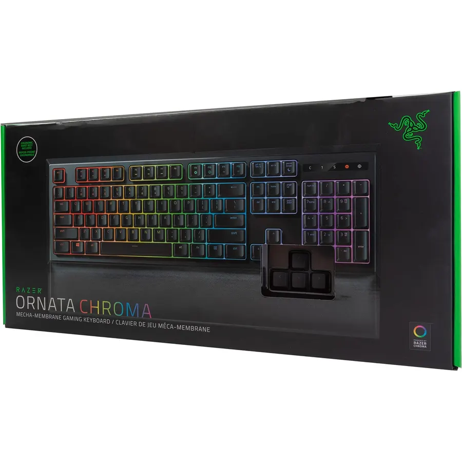 Razer Ornata Chroma Gaming Keyboard: Hybrid Mechanical Key Switches - Customizable Chroma RGB Lighting - Individually Backlit Keys - Detachable Plush Wrist Rest - Programmable Macro Functionality