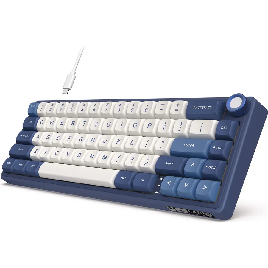 RK ROYAL KLUDGE R65 Wired Gaming Keyboard with Volume Knob, 60% Percent RGB Backlit Mechanical Keyboard Gasket Mount with PBT Keycaps, MDA Profile, QMK/VIA, 66 Keys Hot Swappable Cream Switch, Blue