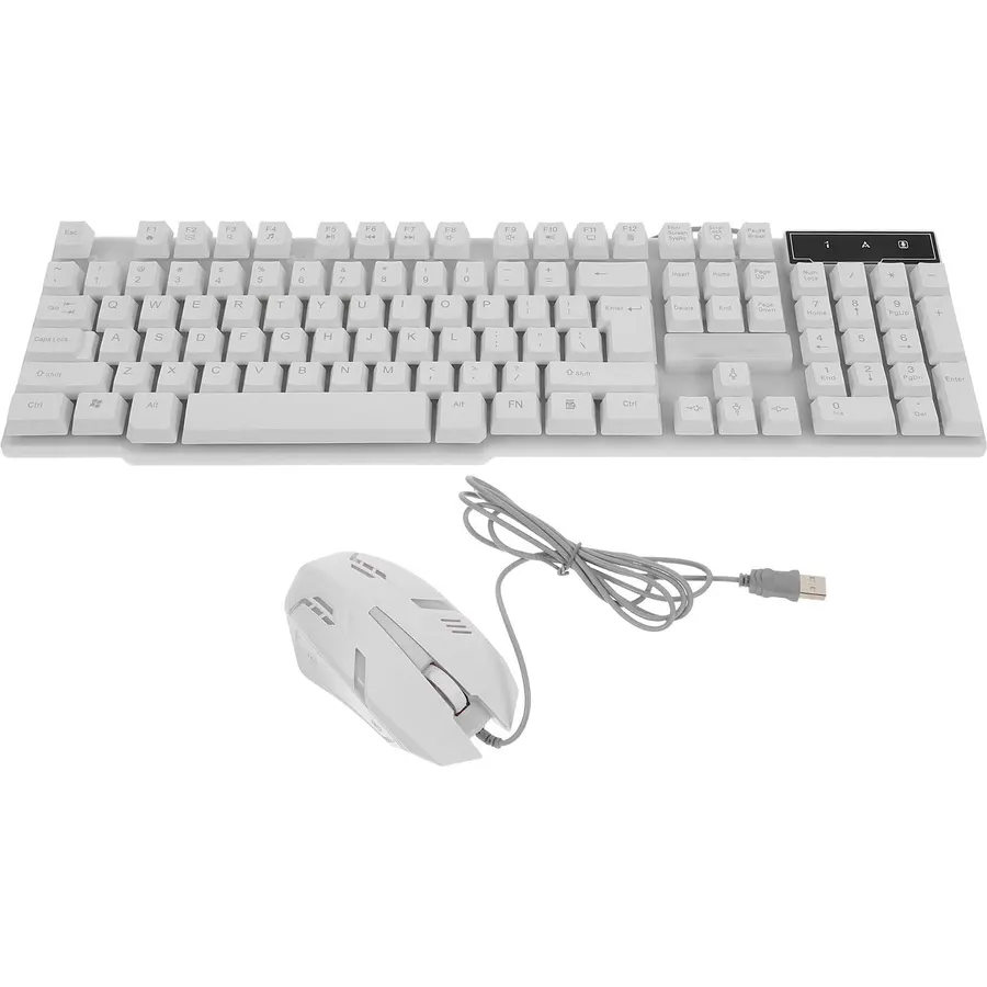 SHINEOFI White USB Keyboard and Mouse Combo, Wired Backlit Computer Set
