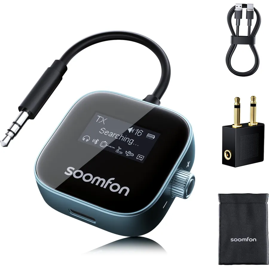 SOOMFON Airplane Bluetooth 5.3 Transmitter Receiver for TV to 2 Headphones
