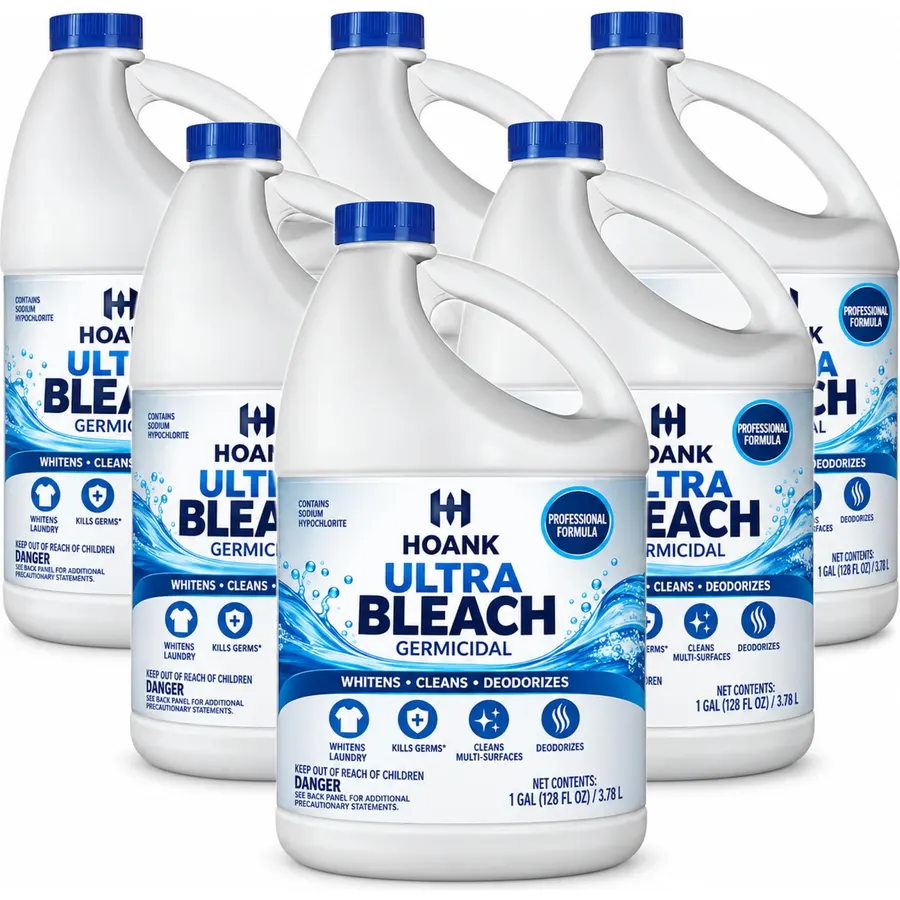 (6 Gallons) Ultra Germicidal Liquid Bleach - For Laundry, Disinfecting, Sanitizing, Deodorizing, Mold & Mildew Stain Remover - 1 Gallon Jugs