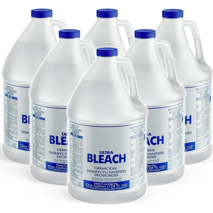 (6 Gallons) Ultra Liquid Bleach - For Laundry, Disinfecting, Sanitizing, Deodorizing, Stain Remover - 1 Gallon Jugs