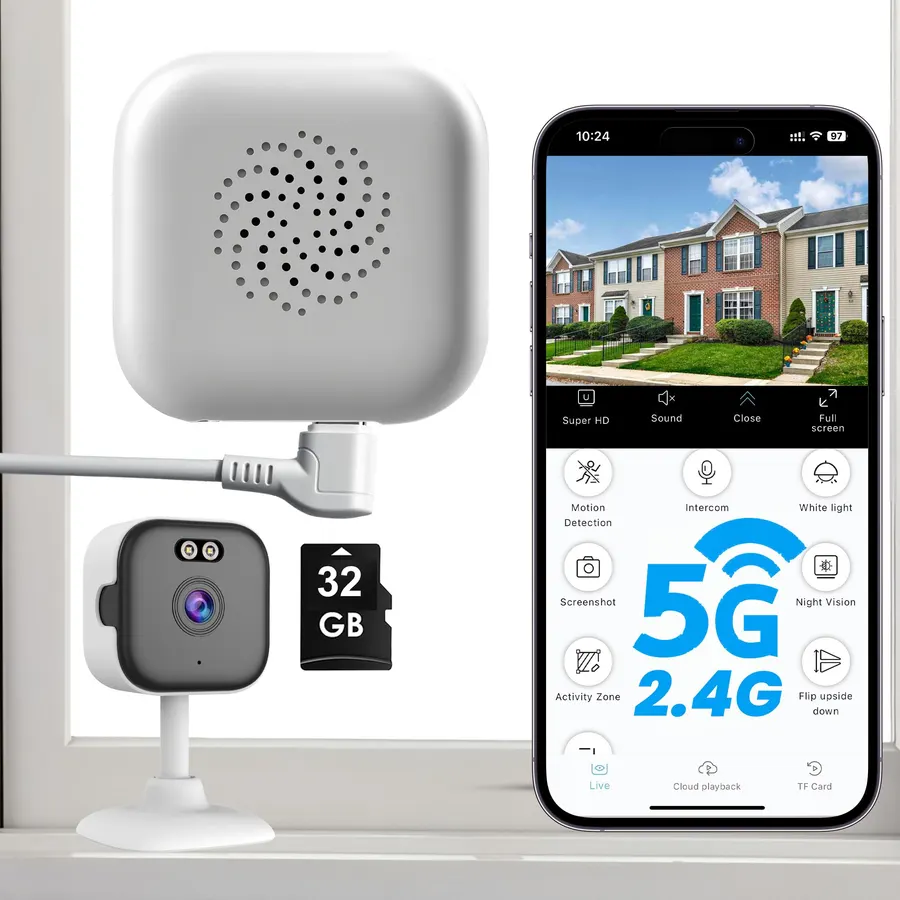 vebiliki 2026 Upgraded 2K Window Camera with 32GB Memory Card, 5GHz & 2.4GHz WiFi Indoor Security Camera with Starlight Color Night Vision, AI Person & Motion Detection, Easy Install, 24/7 Recording