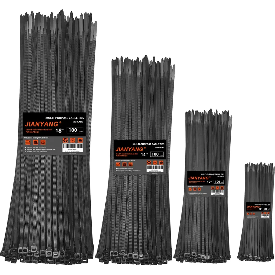 Zip Ties Assorted Size,8+12+14+18 Inch Double Sided Toothed,100 LBS Tensile Strength Heavy Duty Cable Wire Ties With Self-Locking Adjustable More Durable Nylon Tie Wraps for Indoor Outdoor (400 Pack)
